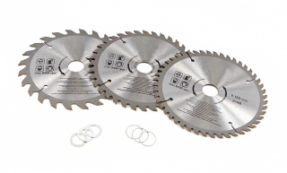 Pilové kotouče s karbidovými zuby, 160 mm, 3 dílná sada, 24, 36 a 48 zubů, 2 redukce