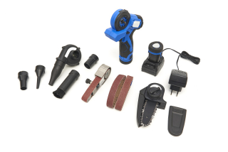 Multifunkční bezdrátový AKU nástroj 3 v 1, řetězová pila, bruska a fukar na listí