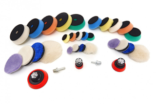 32 dílná sada leštících kotoučků s unašečem, závit M14, dřík 6/8 mm