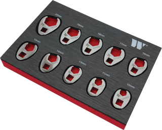 Klíče "Crowfoot" ploché otevřené 3/8'', CrV, 10 - 22 mm, sada 10 dílů, Welzh