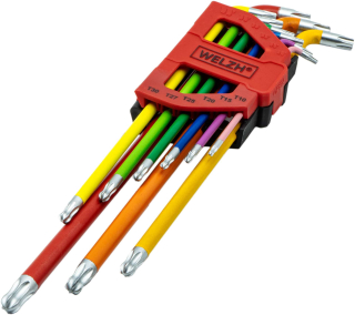 Klíče zástrčné Torx, extra dlouhé, se zaoblením 108°, sada 9 dílů, ocel S2, Welzh