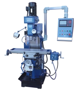 HBM 60 DRO, robustní konzolová vertikální-horizontální frézka na kov, ISO 40, 3-osy DRO s LCD displejem, chlazení, strojní posuv X a Y, 400V-3f