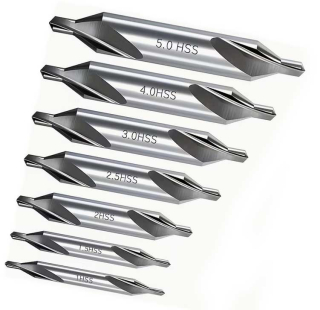 Středící vrtáky (navrtáváky) pro soustruh, HSS, 60° úhel, 1 - 5 mm, sada 7 dílů