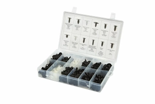 Sortiment plastových spon a svorek na čalounění a plastové díly automobilů, 340 ks