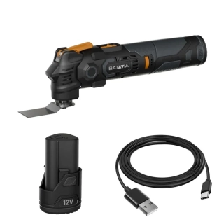 Aku antivibrační multifunkční nástroj Multitool, 12V Li-Ion, 5.000 - 20.000 ot./min, včetně 2,0Ah baterie a nabíjecího kabelu USB-C, sada Fixxpack 2.0 BATAVIA