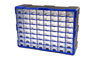 Plastový úložný box s 64 zásuvkami 52 x 37 x 16 cm