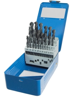 Vrtáky spirálové válcované HSS, 1,0 - 13,0 mm, sada 25 dílů, DIN 338, Triumf