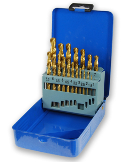 Vrtáky broušené, titan, 1.0 - 10.0 mm, sada 19 dílů, HSS-TiN, Condor Werkzeug