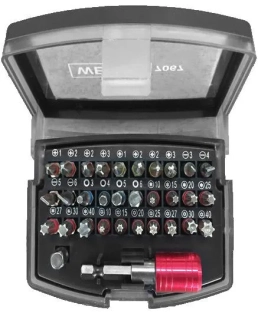 Sada profesionálních bitů - 32 ks, materiál S2, držák bitů a 1/4" adaptér, Welzh