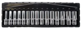 Nástrčné hlavice 1/2", 10 - 24 mm, CrV, prodloužené, sada 15 dílů, Welzh