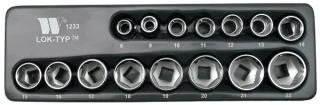 Nástrčné hlavice 3/8", Lok-TYP, 6 hran, 8 - 22 mm, sada 15 dílů, Welzh