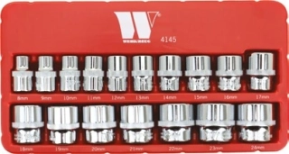 Nástrčné hlavice 3/8", 6 hran, 8 - 24 mm, CrV, sada 17 dílů, Welzh
