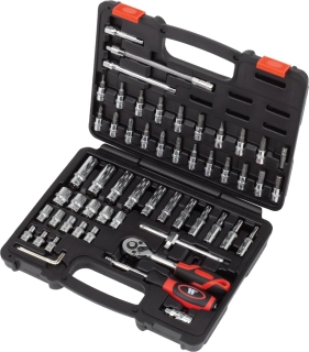 Gola sada 1/4", standardní a prodloužené hlavice, 12 hran, bity, 57 dílů, Welzh