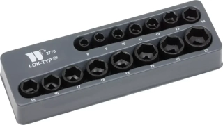 Nástrčné hlavice 3/8", Lok-TYP, 8-22 mm, 6 hran, sada 15 dílů, Welzh