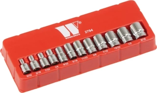 Nástrčné hlavice 1/4", 6 hran, 5/32 - 9/16", CrV, sada 12 dílů, palcové, Welzh