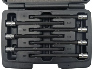 Hlavice zástrčné 1/4", Torx T10-T40, extra dlouhé 130 mm se zakulacenou hlavou, S2, sada 6 dílů, Welzh