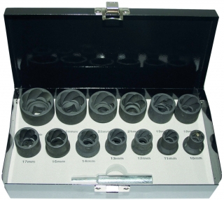 Hlavice nastrčné 1/2", Spirál 10-27 mm, na poškozené šrouby, 14 ks, Triumf