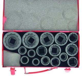 Hlavice nástrčné 3/4", 12 hran, 19-50 mm, tvrzené CrMo, sada 16 dílů, Triumf