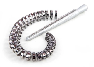 Hliníkový měřící trn na prstýnky nebo O-kroužky a sada kroužků 13 - 25 mm